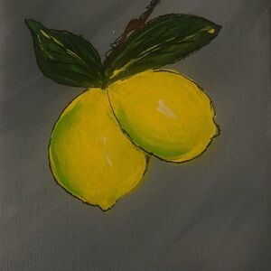 Lemon Art Painting with Green Leaves